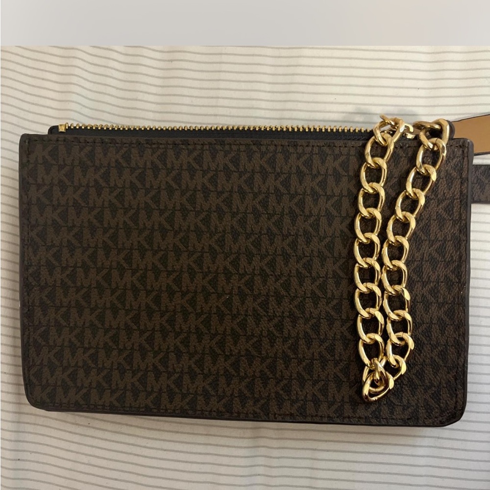 Michael Kors Dark Brown Pouch with Gold Chain